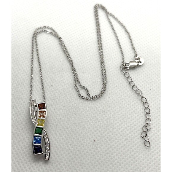 Cynthia Rowley New York Rainbow CZ Pendant 18 -20'' Necklace Sterling 925 Silver - Picture 3 of 10